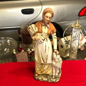 Vintage Shepherdess Figurine with Lamb